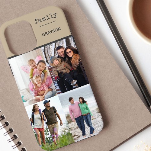 Family 4 Photo Collage Warm Beige Personalized iPhone 12 Pro Max Case