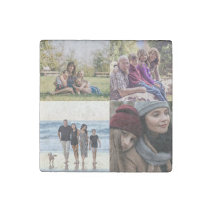 Family 4 Photo Create Your Own Stone Magnet