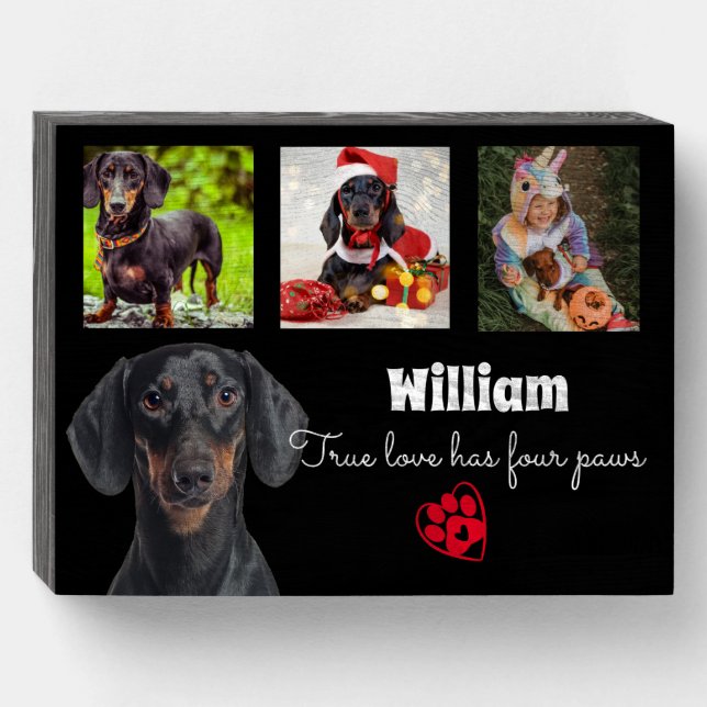 Family 4 photo customised dog collage wooden box sign (Front Horizontal)