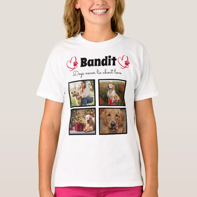 Family 4 photo customized dog collage for girls T-Shirt (Front)