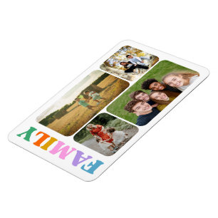 Family 4 photos collage modern colorful typography magnet