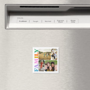 Family 4 photos collage modern colorful typography magnet