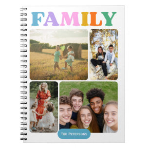 Family 4 photos collage modern colorful typography notebook