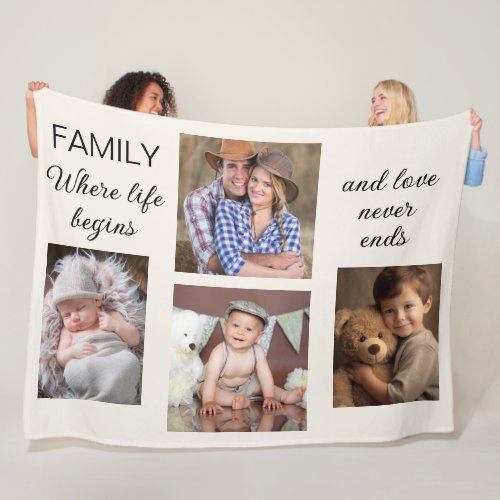 Family 4 Photos Collage Parents Children  Fleece Blanket