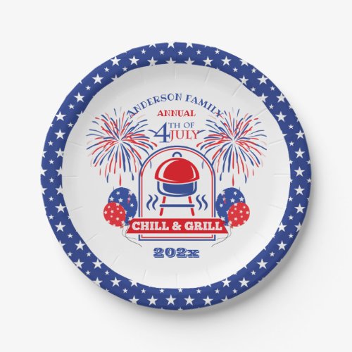 Family 4th of July Chill  Grill Blue Star Paper Plates