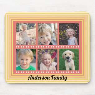 Family 6 Photo Collage Coral and Yellow Mouse Pad