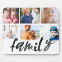 Family 6 photo collage grid custom script mouse pad