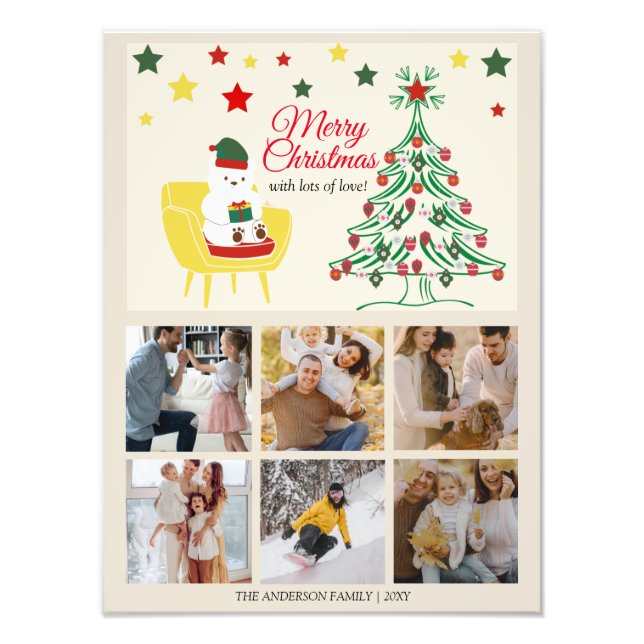 Family 6 Photo Collage Modern Merry Christmas Print (Front)