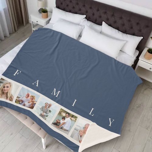 FAMILY 6 Photo Collage Stylish Blue Sherpa Blanket