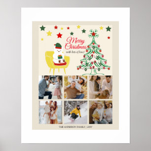 Family 6 Photo Collage Tree Modern Merry Christmas Poster
