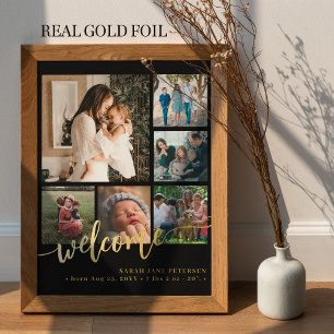 Family 6 photo collage welcome new baby foil prints