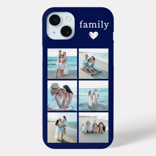 Family 6 Photo Navy Blue iPhone 15 Plus Case