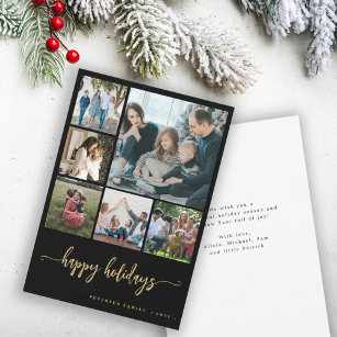 Family 6 photos happy holidays black greeting holiday card