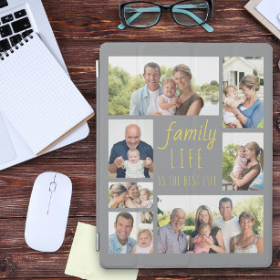 Family 7 Photo Collage Grey and Yellow iPad Smart Cover