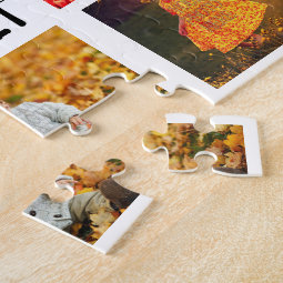 Family 8 Photo Collage and Name DIY Template White Jigsaw Puzzle | Zazzle