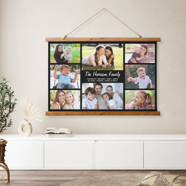 Family 8 Photo Collage Black Hanging Tapestry (Creator Uploaded)