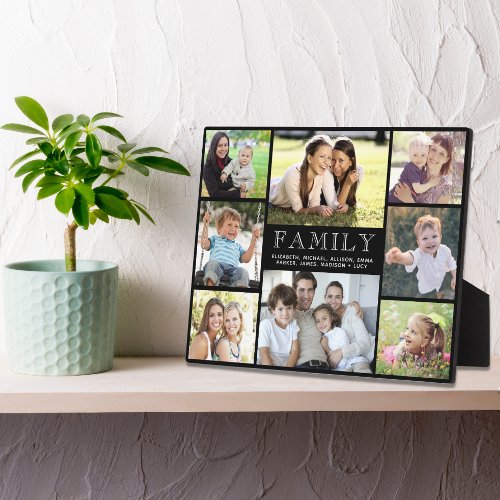 Family 8 Photo Collage Black Plaque
