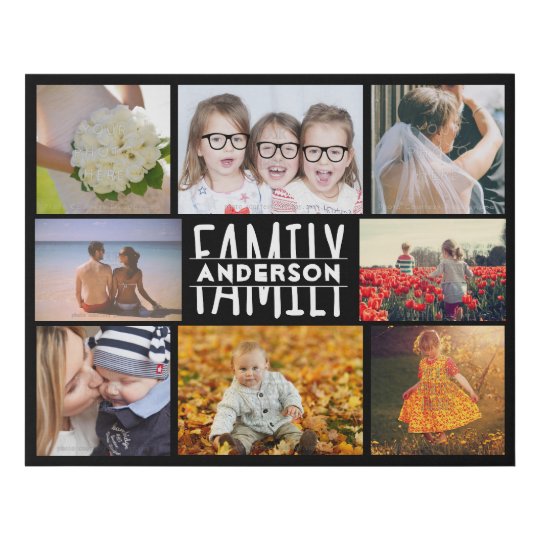 Family 8 Photo Collage Easy Template Custom Name Faux Canvas Print