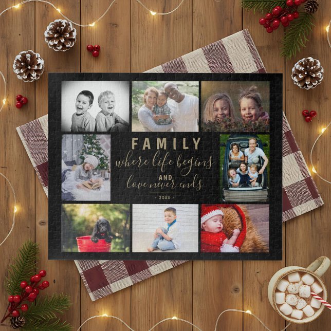 Family 8 Photo Collage Modern Script Jigsaw Puzzle (Creator Uploaded)