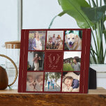 Family 8 photo collage monogram name personalized plaque<br><div class="desc">Custom monogram and name with family established year 8 photo grid elegant red burgundy keepsake photo frame template plaque.         A thoughtful gift for Christmas.</div>