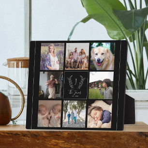 Family 8 photo collage monogram name personalized plaque