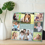 Family 8 Photo Collage Sage Green Plaque<br><div class="desc">An elegant custom sage green plaque to display your favorite family pictures featuring an 8 photo collage of parents,  children,  grandparents,  other family members,  pets,  etc.,  "FAMILY" in elegant white typography,  and your family names or other text in simple white typography.</div>
