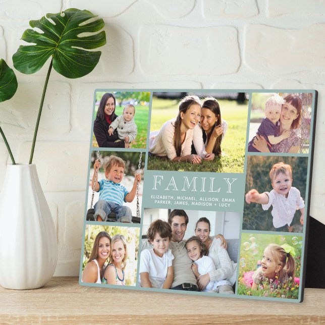 Family 8 Photo Collage Sage Green Plaque (Creator Uploaded)