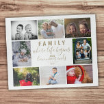 Family 8 Photo Collage Saying Trendy Script Jigsaw Puzzle<br><div class="desc">Family 8 Photo Collage Saying Trendy Script jigsaw puzzle. The design has 8 photos with a family saying in golden color. Add your photos and change the year number. You can customize the saying if you want.</div>
