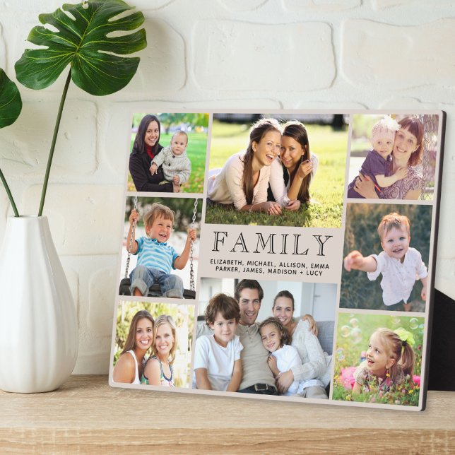 Family 8 Photo Collage Taupe Plaque (Creator Uploaded)
