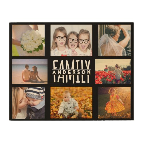Family 8 Photo Collage Template Add Custom Name V2 Wood Wall Decor