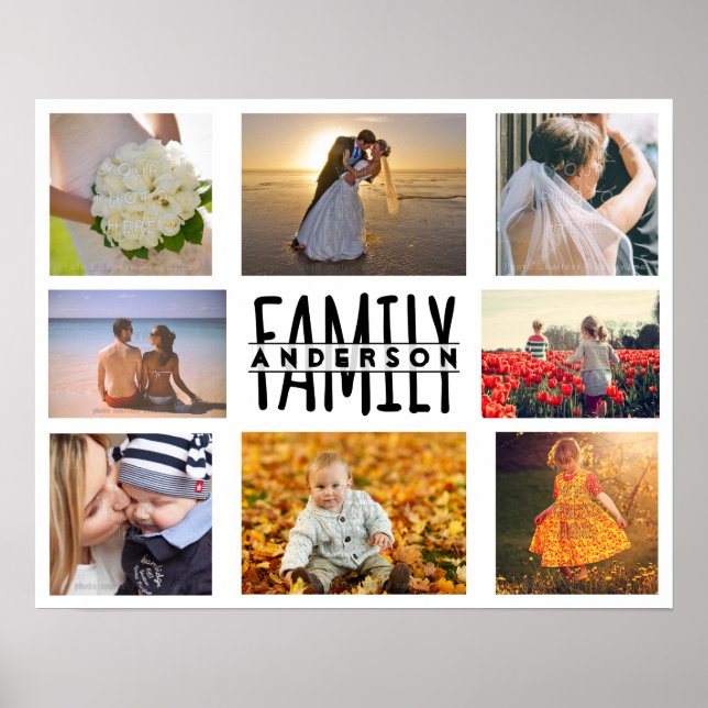 Family 8 Photo Collage Template Plus Add Name V1 Poster (Front)