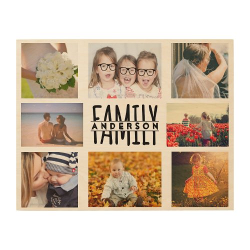 Family 8 Photo Collage Template Plus Add Name V1 Wood Wall Decor