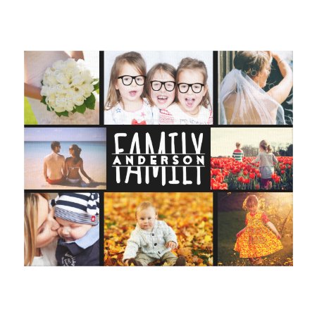 Family 8 Photo Collage Template Plus Add Name V2 Canvas Print
