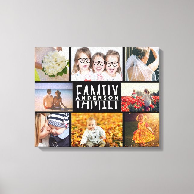 Family 8 Photo Collage Template Plus Add Name V2 Canvas Print (Front)