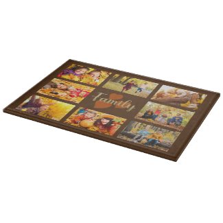 Family 8 Photo Fall Autumn Brown Gold Hearts Cutting Board