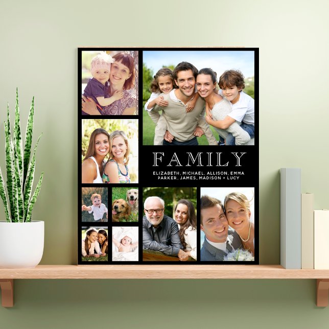 Family 9 Photo Collage Black Faux Canvas Print (Creator Uploaded)