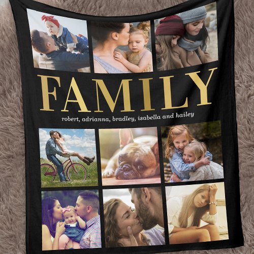 Family 9 Photo Collage Cosy Fleece Blanket