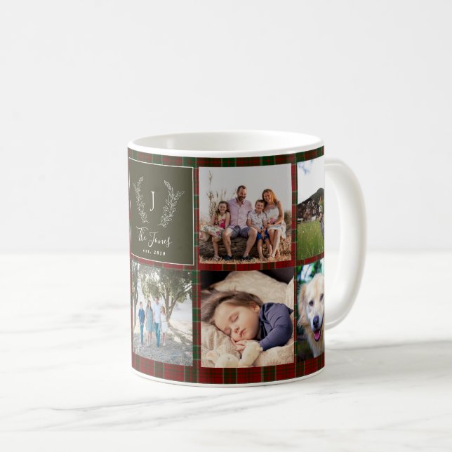 Family 9 photo collage monogram name personalized  coffee mug (Front Right)