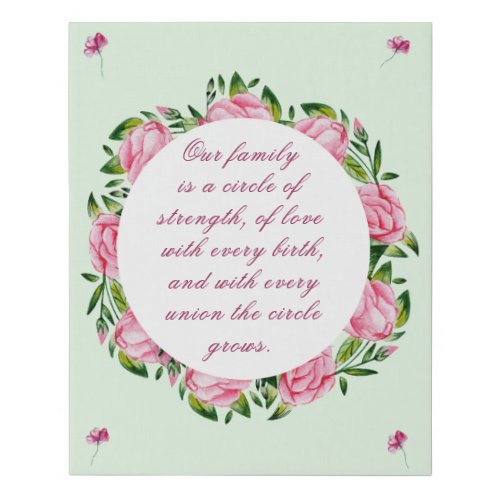 Family A Circle Of Strength _ Pink Roses Wreath Faux Canvas Print