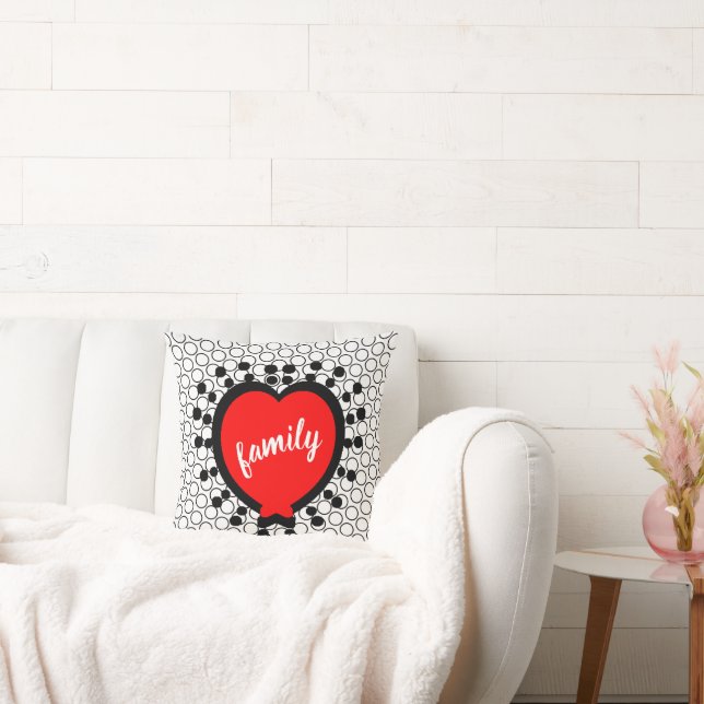 Family Abstract Black White Pattern Hearts Custom Throw Pillow (Couch)