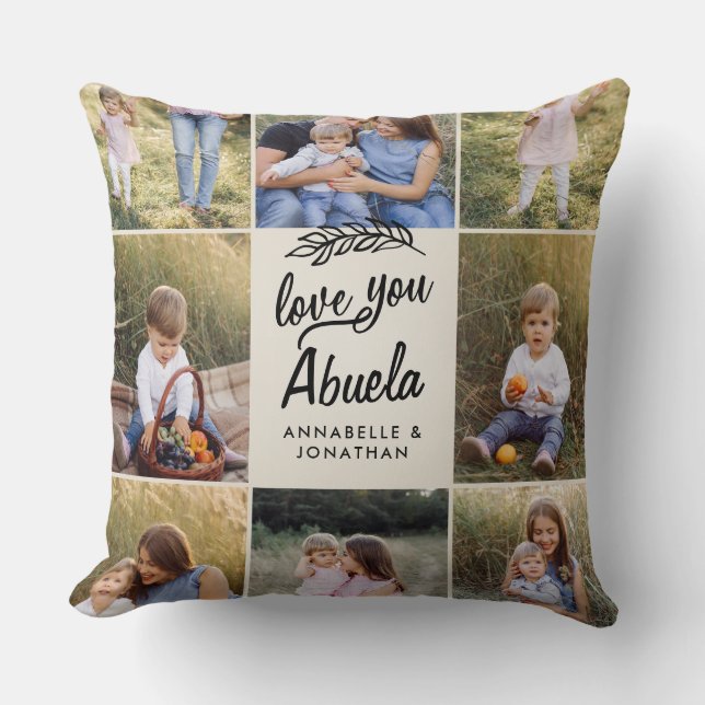 family abuela gift 8 photo grandchild simple  throw pillow (Front)