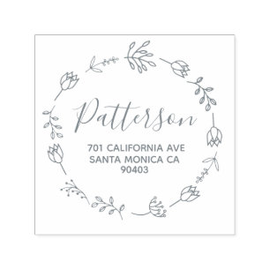 family address floral doodle wreath self-inking stamp