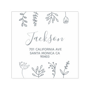 family address floral doodles self-inking stamp