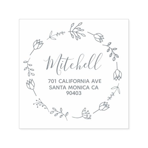 family address floral wreath self_inking stamp