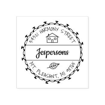 Family Address Tiny House Rubber Stamp by FamilyTreed at Zazzle