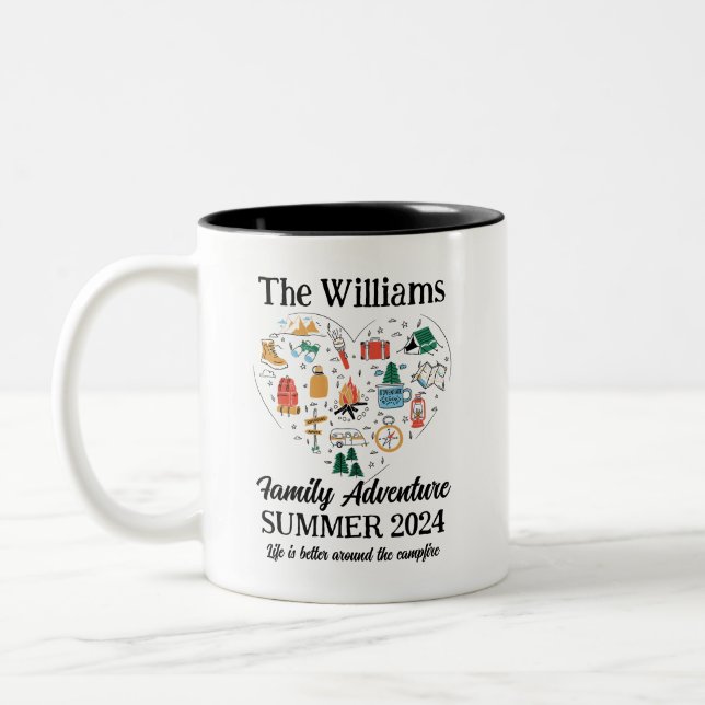 Family Adventure Hiking Camping Trip Heart Love Two-Tone Coffee Mug (Left)