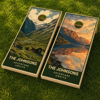 Family Adventure Vintage Norway Fjord Mountain Cornhole Set