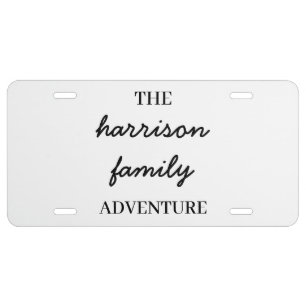 Family Adventures Original Modern Minimalist License Plate