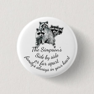 Family Always in Your Heart Quote Cute Raccoons Button