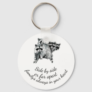Family Always in Your Heart Quote Cute Raccoons Keychain